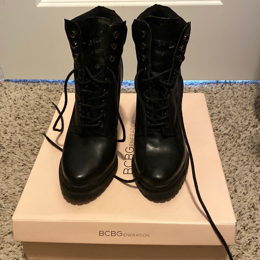 BCBG, black, wide heel, 3 inch heels